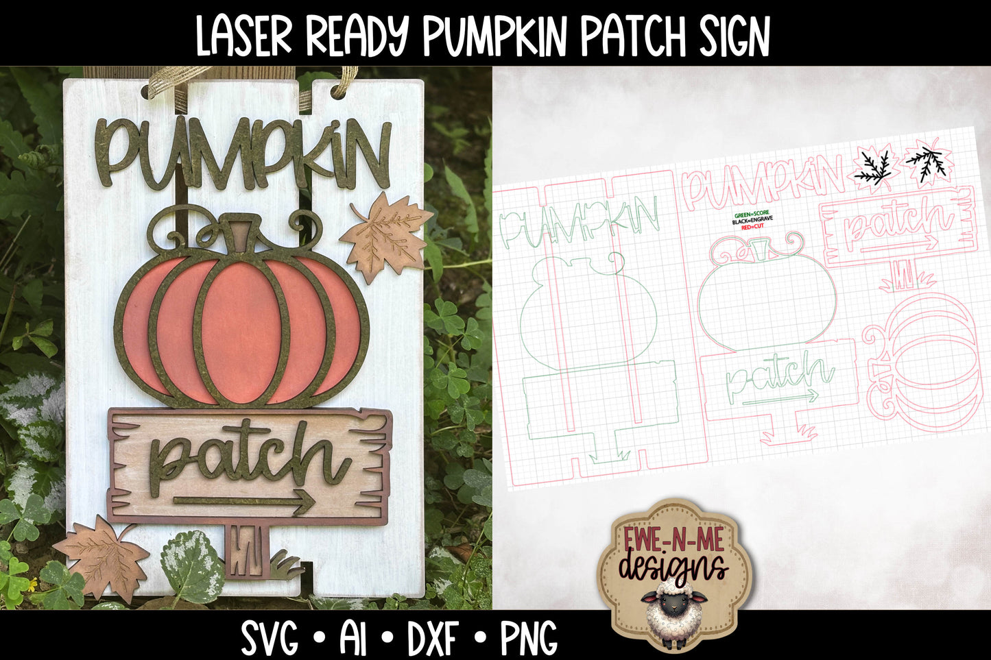 Pumpkin Patch Pallet Sign Door Hanger - Laser Cut SVG
