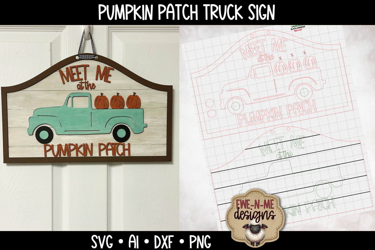Old Truck Pumpkin Patch Door Hanger - Laser Cut SVG