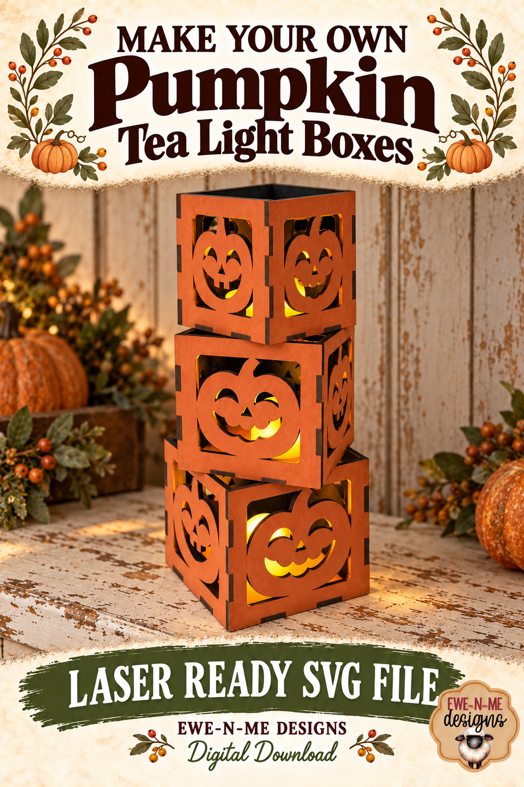 Halloween Jack O Lantern Tealight Holder - 3 Sizes | Laser Cut SVG Files