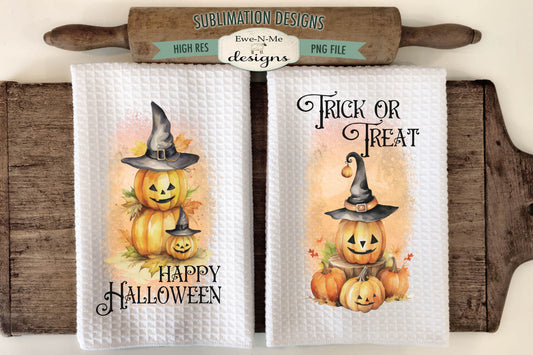 Halloween Pumpkins Witch Hats - Kitchen Towel Sublimation Designs