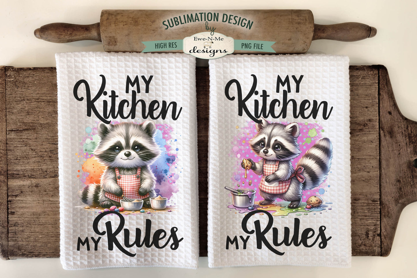 Cute Kitchen Raccoons - Kitchen Towel Sublimation Designs