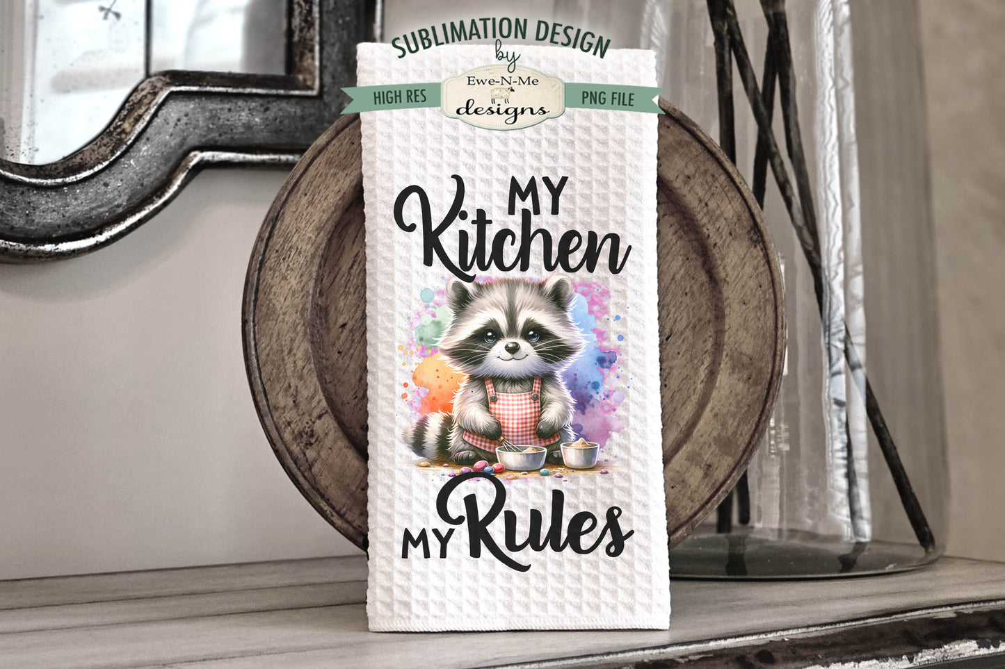 Cute Kitchen Raccoons - Kitchen Towel Sublimation Designs