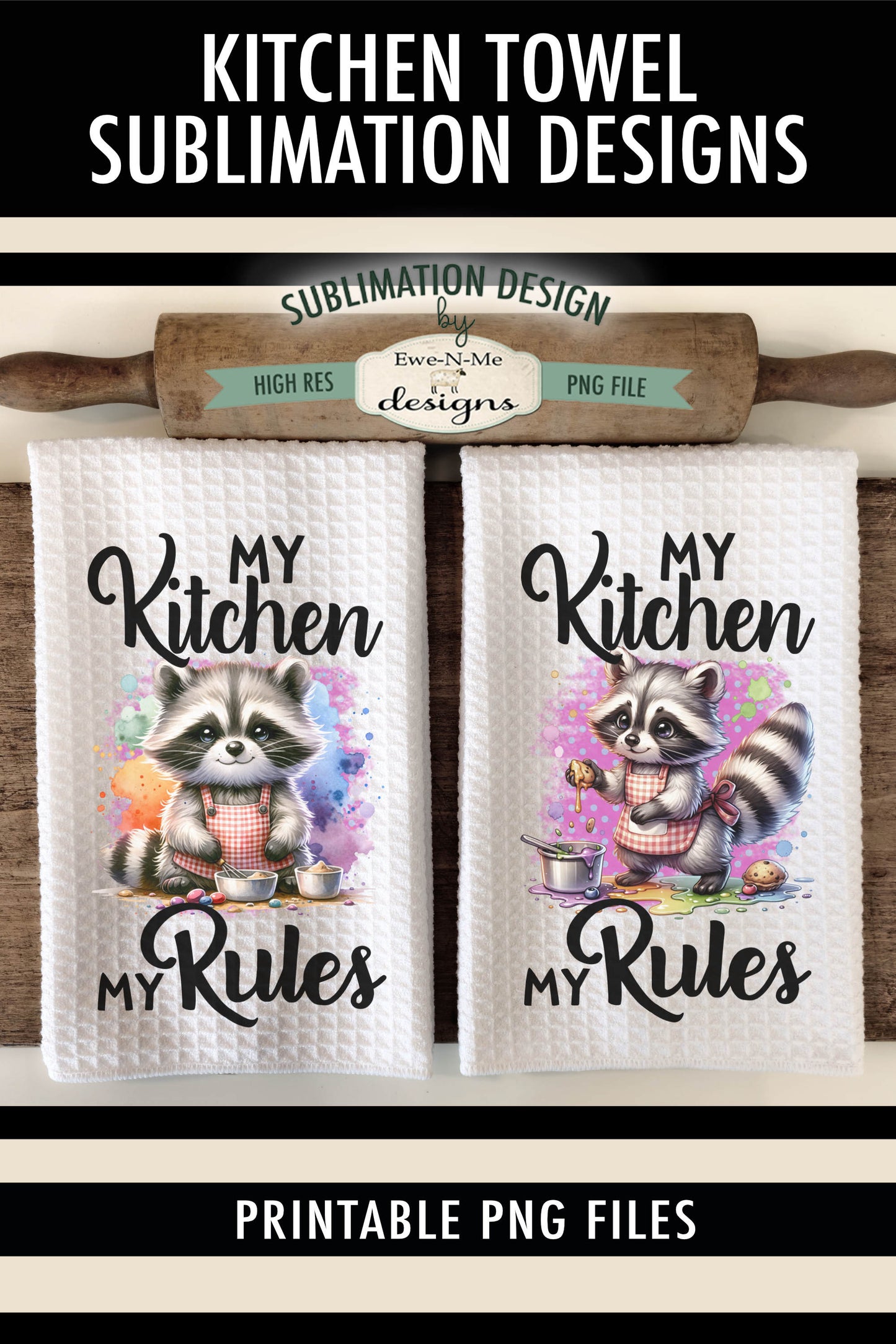 Cute Kitchen Raccoons - Kitchen Towel Sublimation Designs