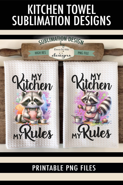 Cute Kitchen Raccoons - Kitchen Towel Sublimation Designs