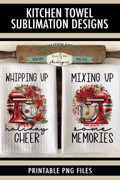 Red Christmas Stand Mixers Poinsettia - Kitchen Towel Sublimation Designs