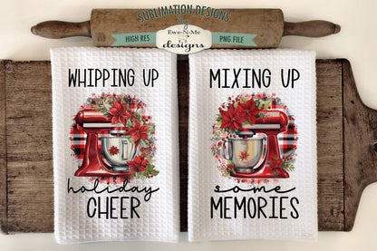 Red Christmas Stand Mixers Poinsettia - Kitchen Towel Sublimation Designs