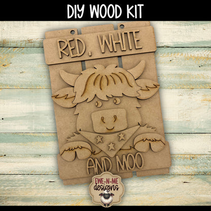 Red White and Moo Highland Cow Sign | DIY WOOD KIT
