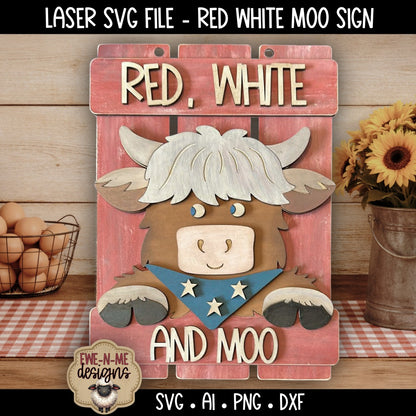 Red White Moo Highland Cow Sign | Laser Cut SVG File