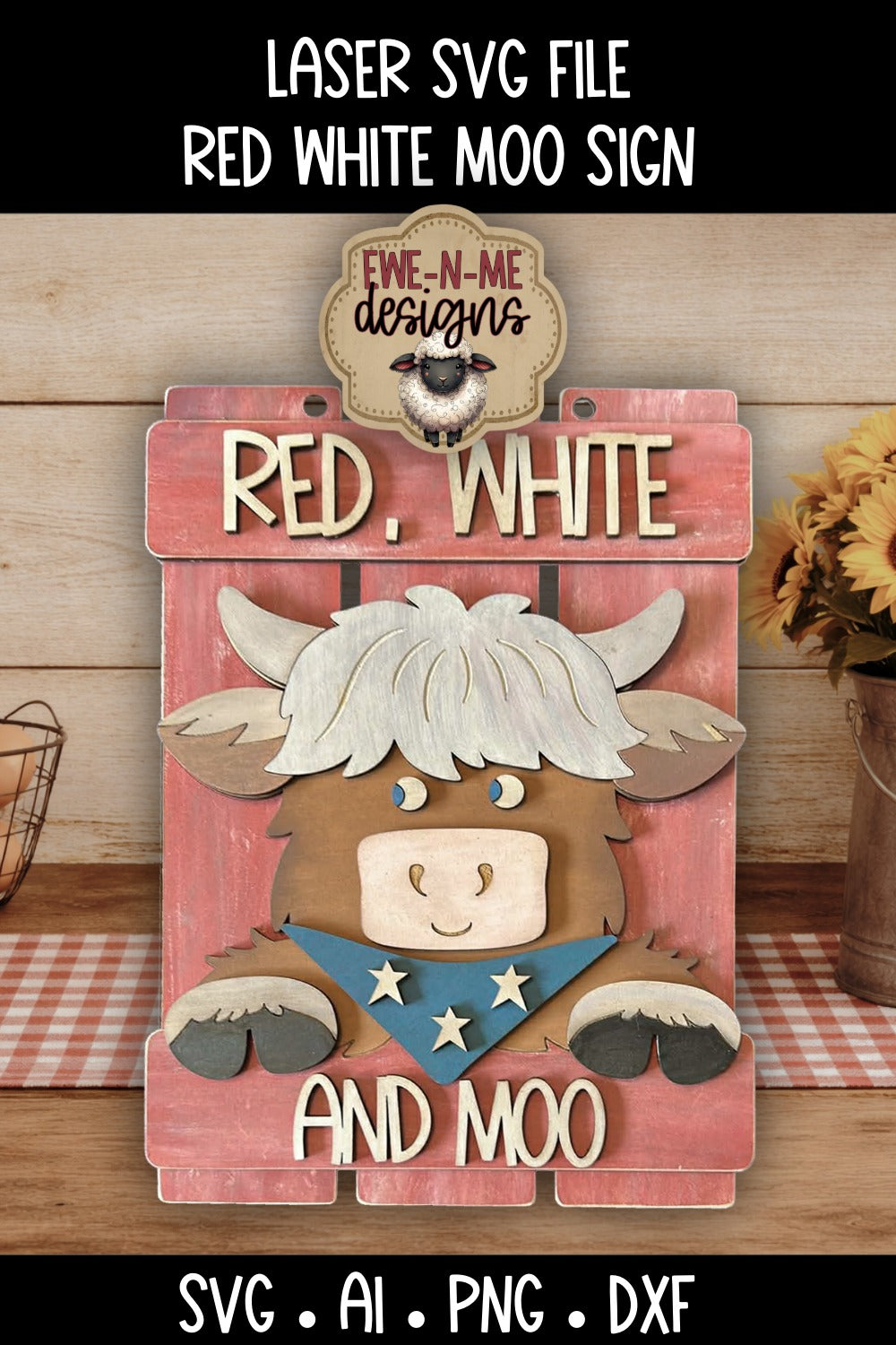 Red White Moo Highland Cow Sign | Laser Cut SVG File