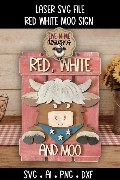 Red White Moo Highland Cow Sign | Laser Cut SVG File