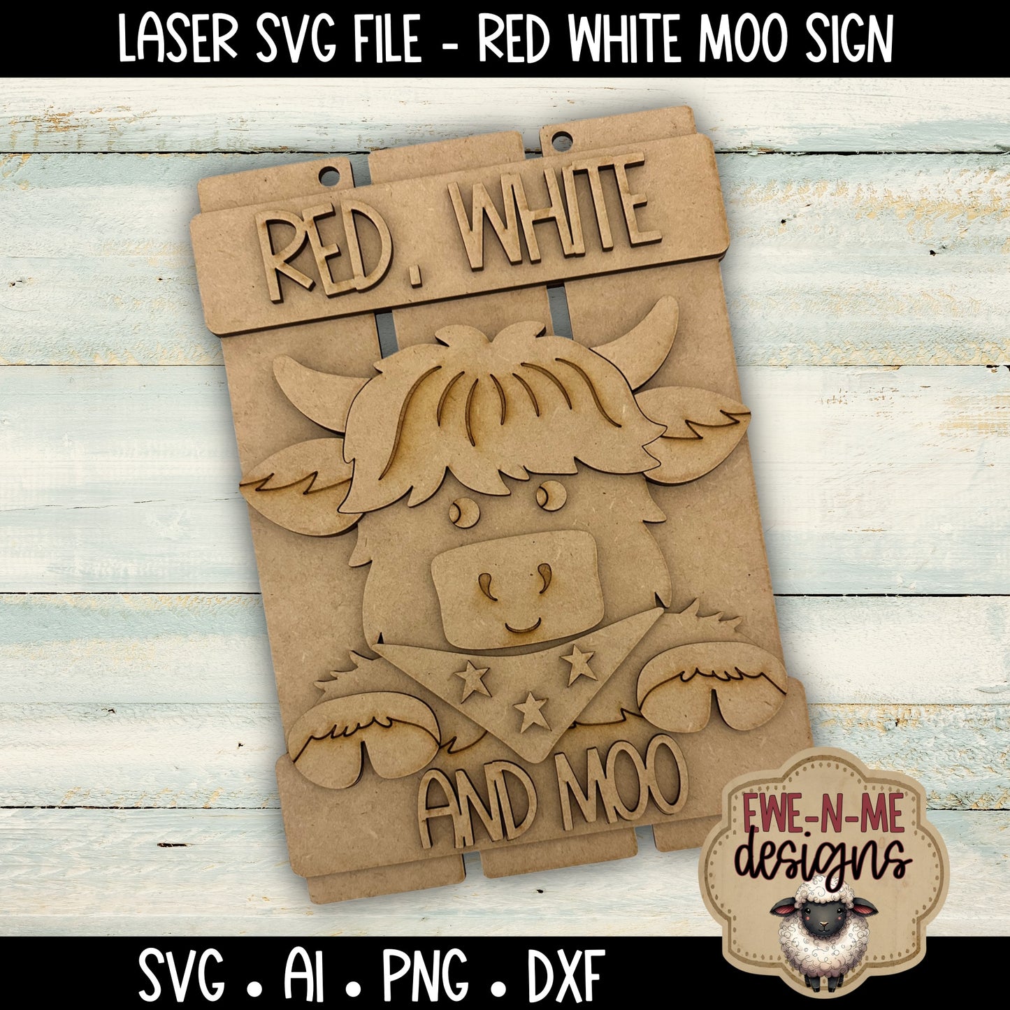 Red White Moo Highland Cow Sign | Laser Cut SVG File