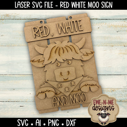 Red White Moo Highland Cow Sign | Laser Cut SVG File