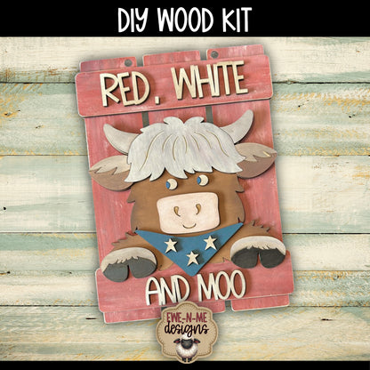 Red White and Moo Highland Cow Sign | DIY WOOD KIT