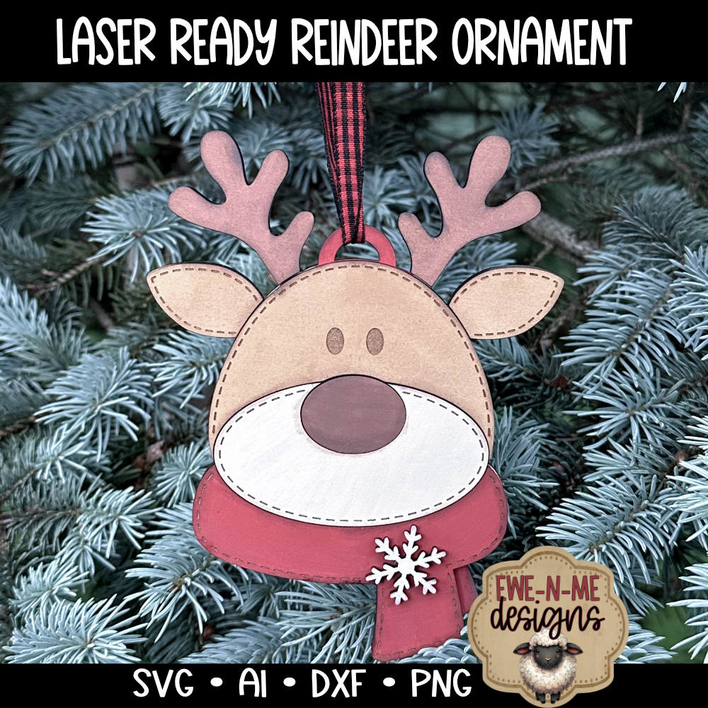 Reindeer Face Ornament - Laser Cut SVG