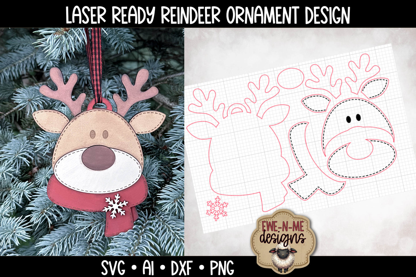 Reindeer Face Ornament - Laser Cut SVG