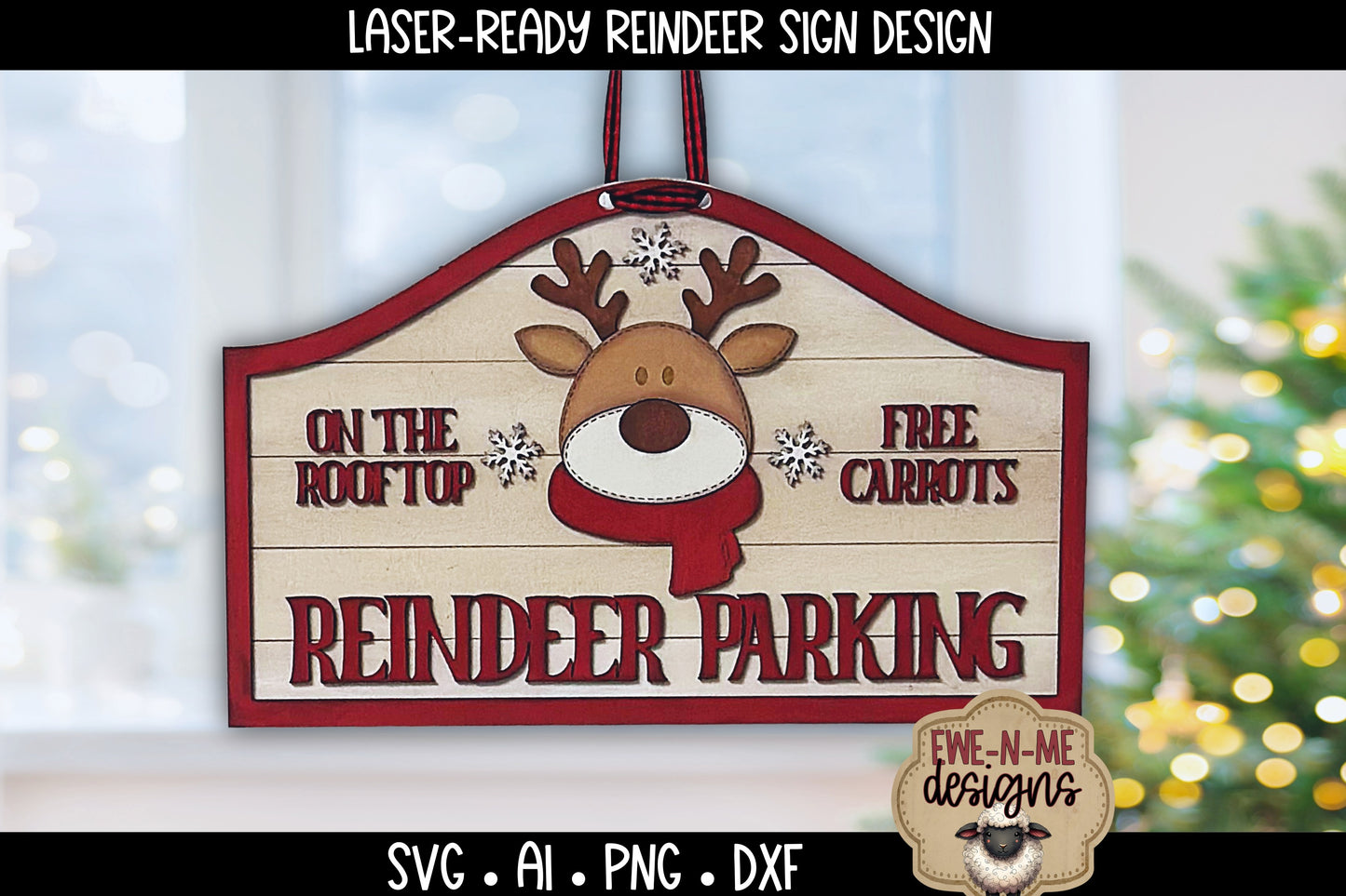 Reindeer Parking Christmas Sign - Laser Cut SVG