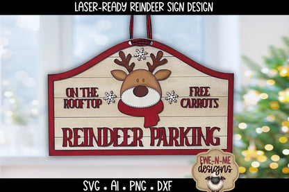 Reindeer Parking Christmas Sign - Laser Cut SVG