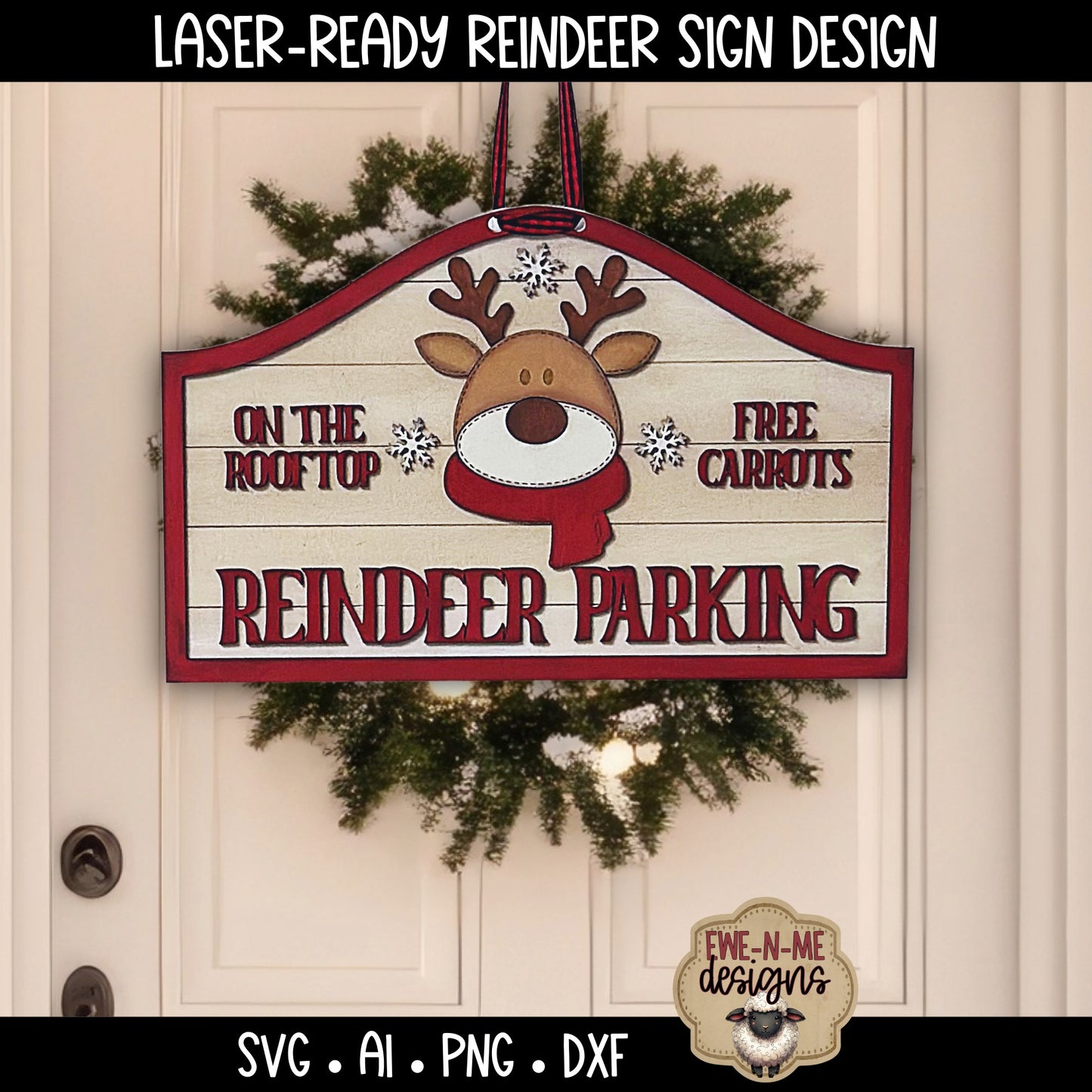 Reindeer Parking Christmas Sign - Laser Cut SVG