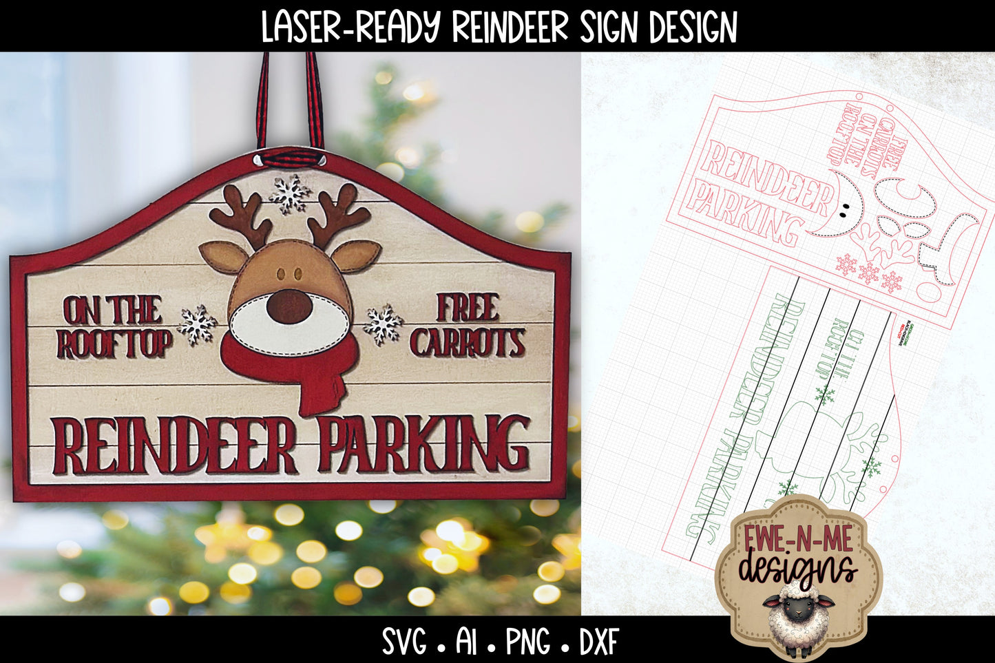 Reindeer Parking Christmas Sign - Laser Cut SVG
