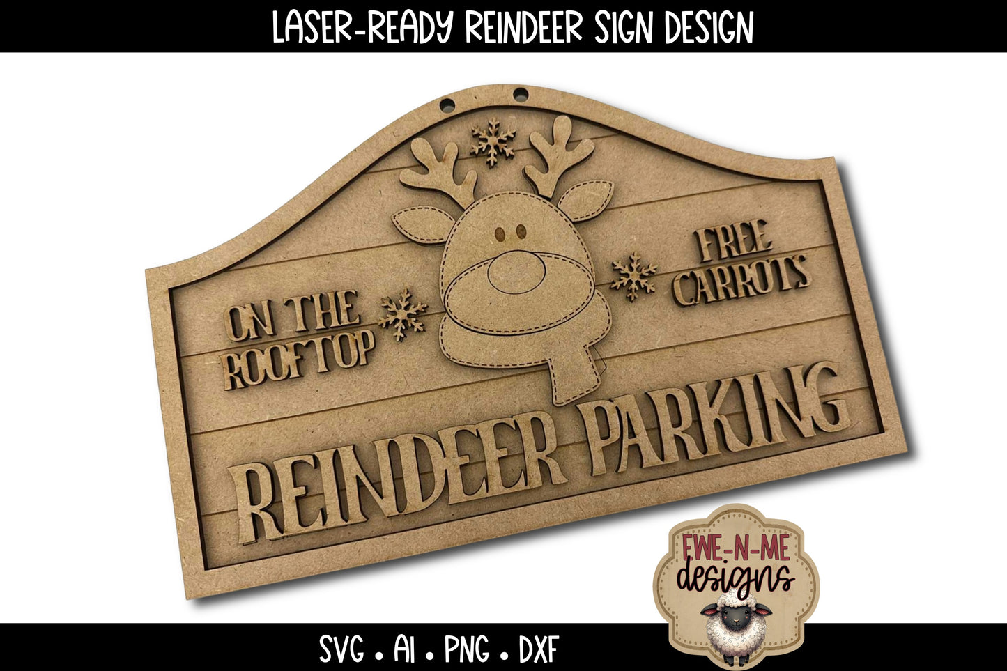 Reindeer Parking Christmas Sign - Laser Cut SVG