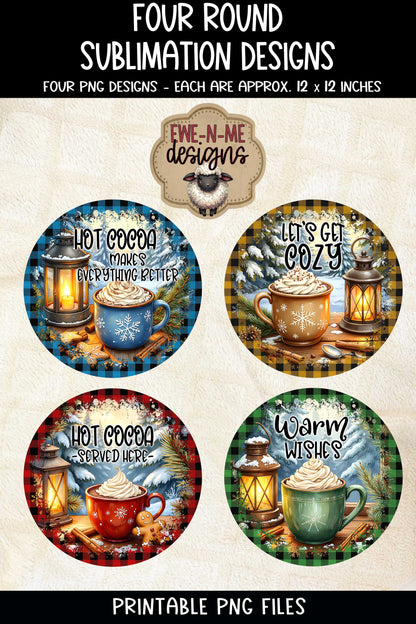 Hot Cocoa Round Designs | Four Sublimation PNG Designs