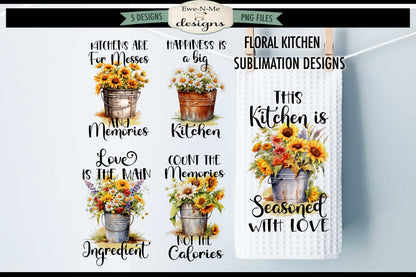 Rustic Flowers In Buckets - Bundle of 5 - Kitchen Towel Sublimation Designs
