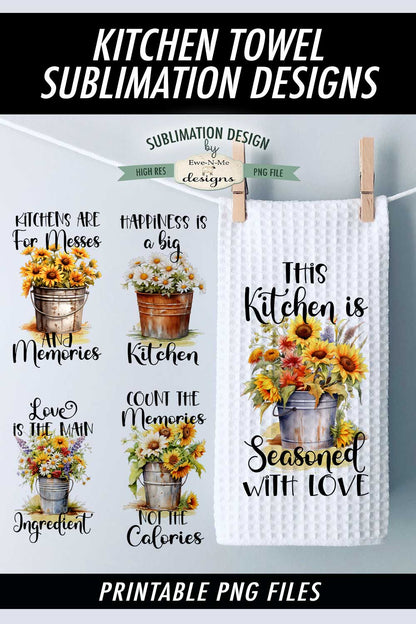 Rustic Flowers In Buckets - Bundle of 5 - Kitchen Towel Sublimation Designs