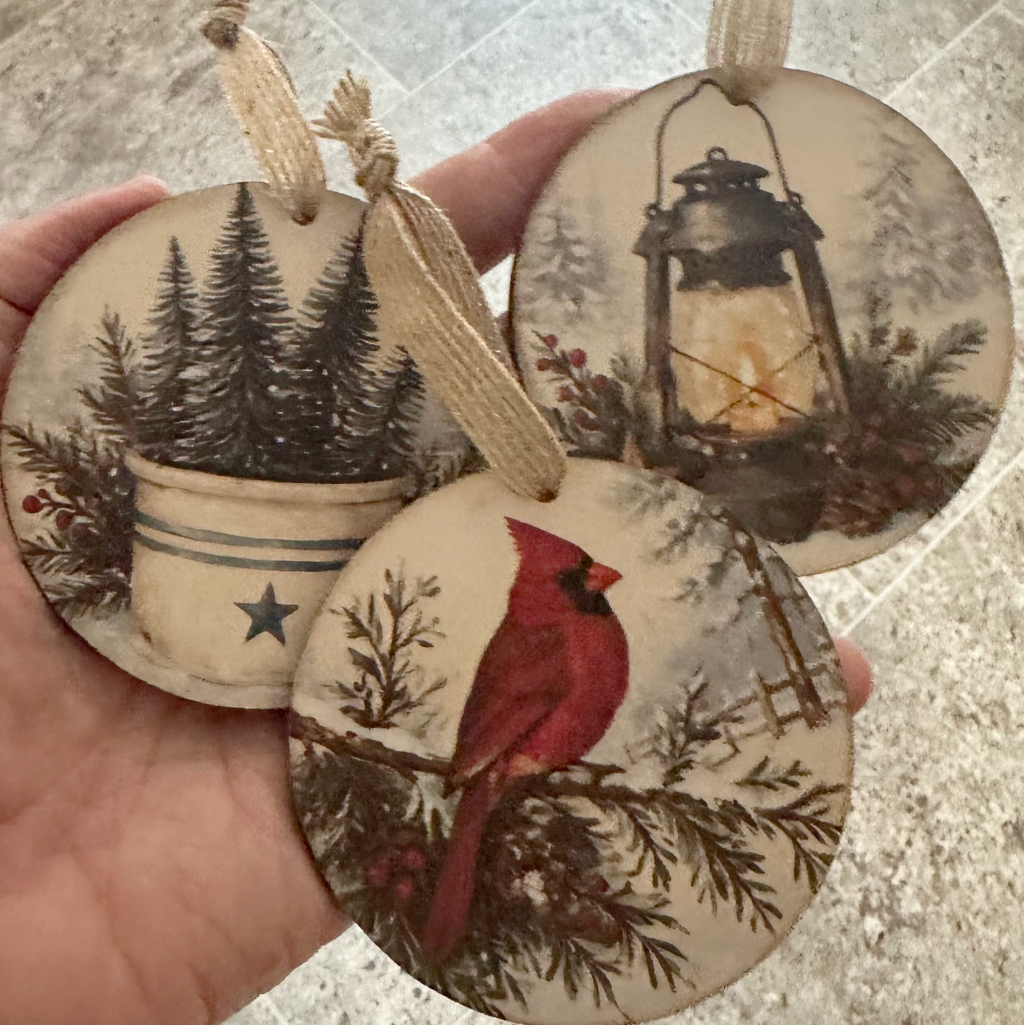 Rustic Winter Ornament Bundle | Laser Cut SVG File + Printable PNG Files with Bonus Sticker File