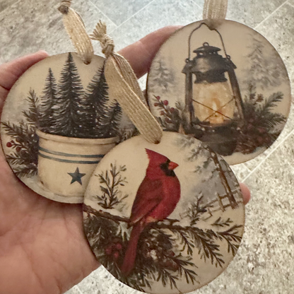 Rustic Winter Ornament Bundle | Laser Cut SVG File + Printable PNG Files with Bonus Sticker File