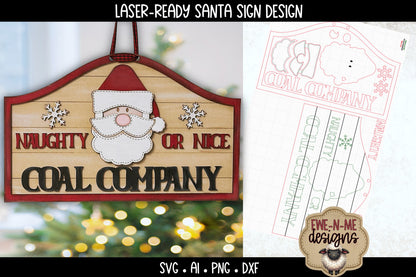 Naughty or Nice Coal Santa Sign - Laser Cut SVG