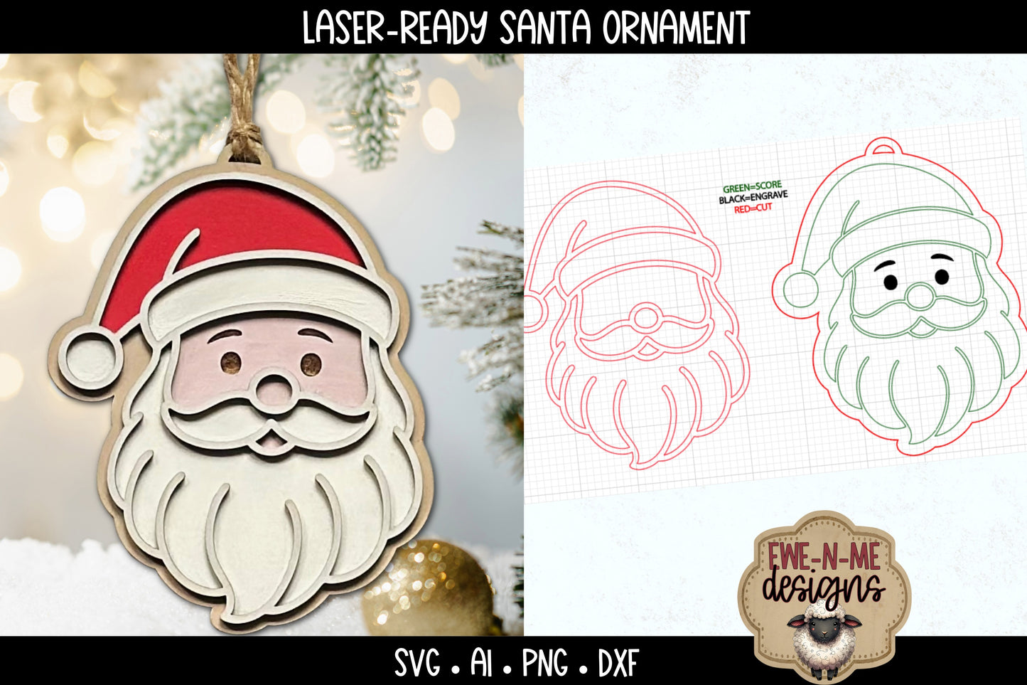 Santa Claus Ornament Laser Ready SVG | Laser Cut SVG