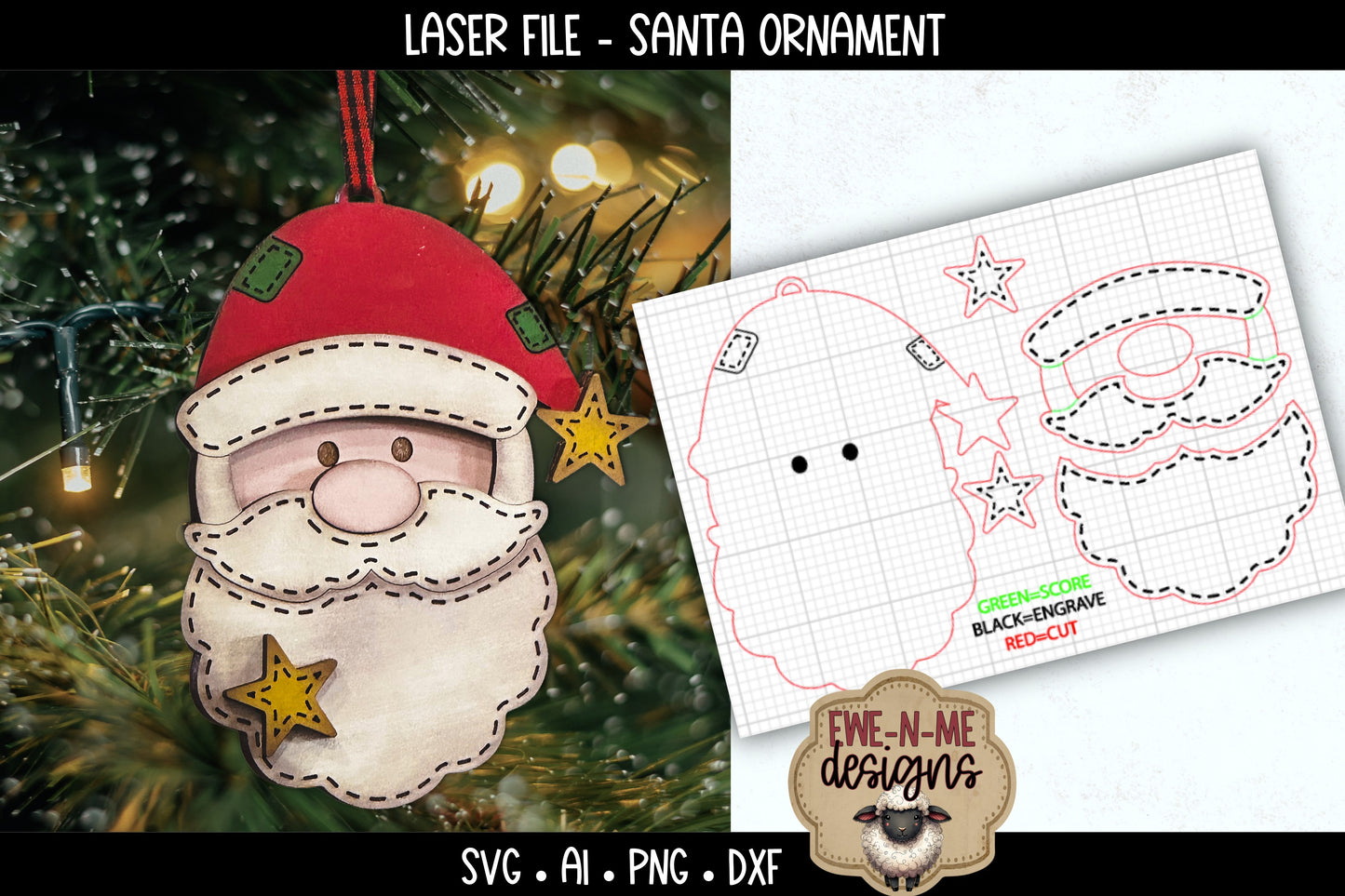 Santa Face Ornament | Laser Cut SVG File