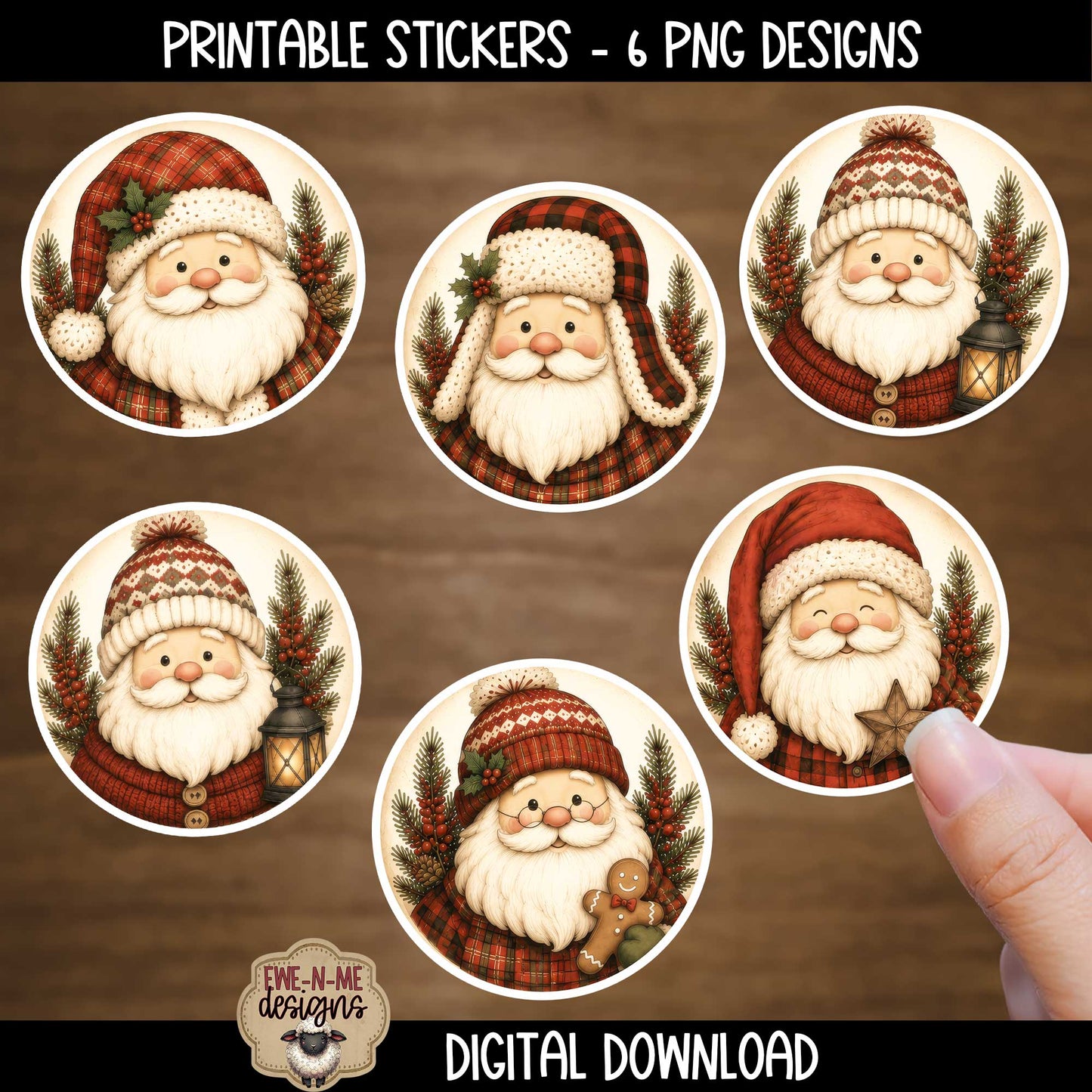 Santa Ornament Bundle | Laser Cut SVG File + Printable PNG Files with Bonus Sticker File