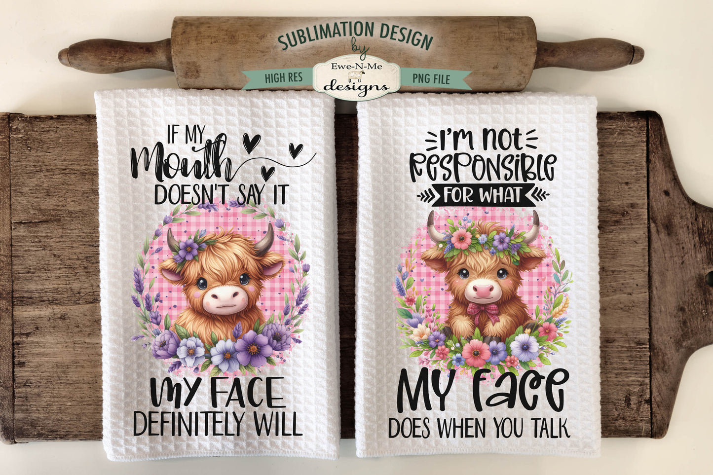 Sassy Highland Cows - Kitchen Towel Sublimation Designs