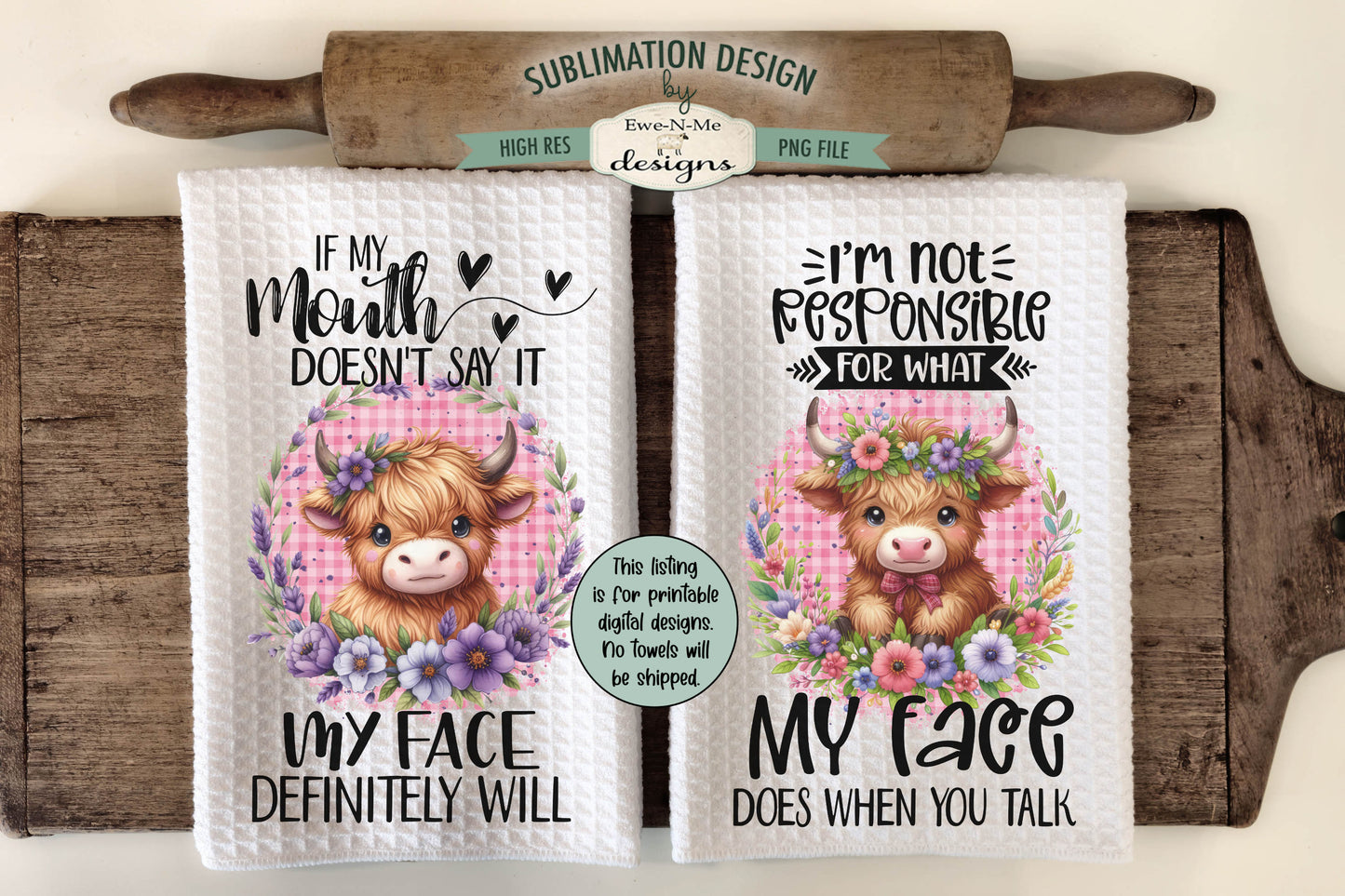 Highland Cow Designs - Bundle of 16 - Kitchen Towel Sublimation Designs