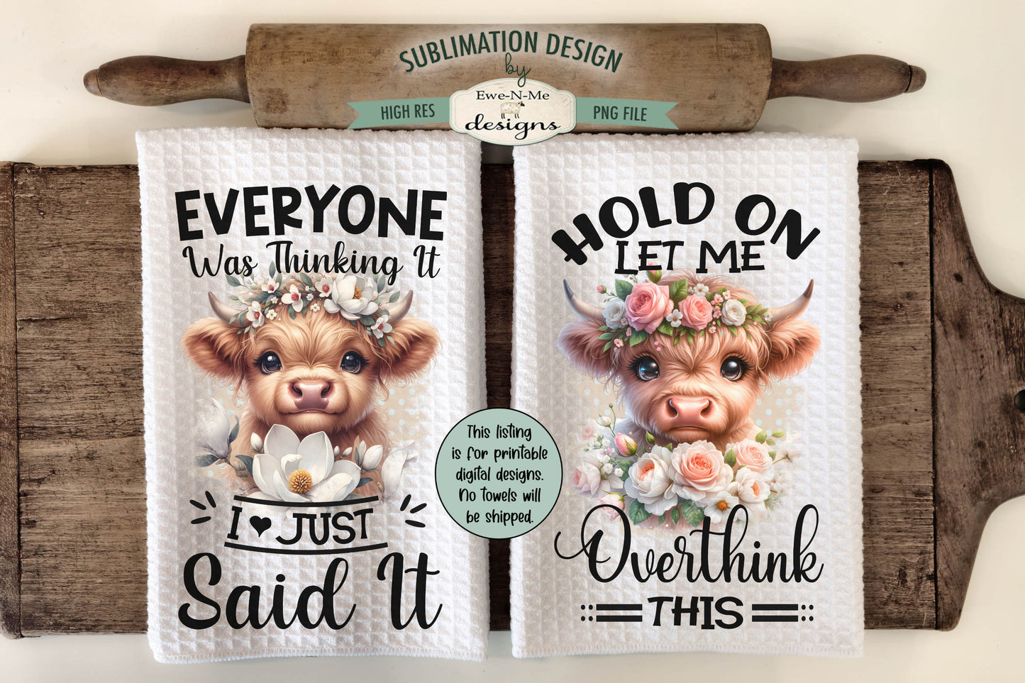 Highland Cow Designs - Bundle of 16 - Kitchen Towel Sublimation Designs