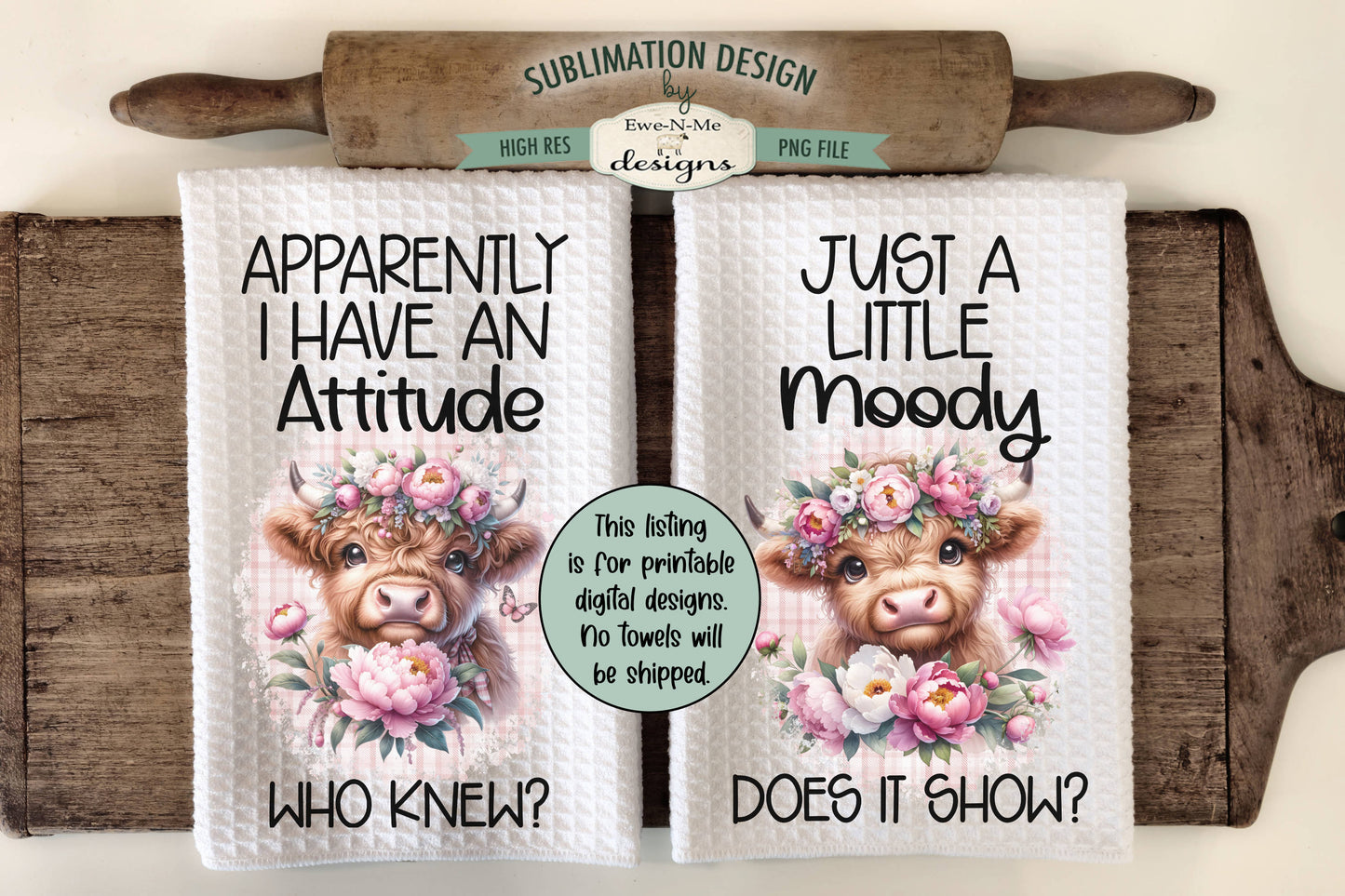 Highland Cow Designs - Bundle of 16 - Kitchen Towel Sublimation Designs