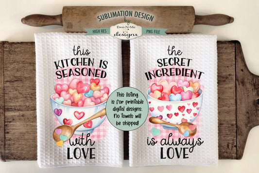 Valentine Hearts in Bowl - Kitchen Towel Sublimation Designs