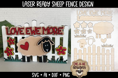 Love Ewe More Fence with Sheep - Laser Cut SVG