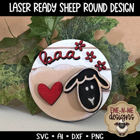 Sheep with Flowers Round Baa -  Laser Cut SVG