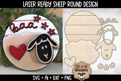 Sheep with Flowers Round Baa -  Laser Cut SVG