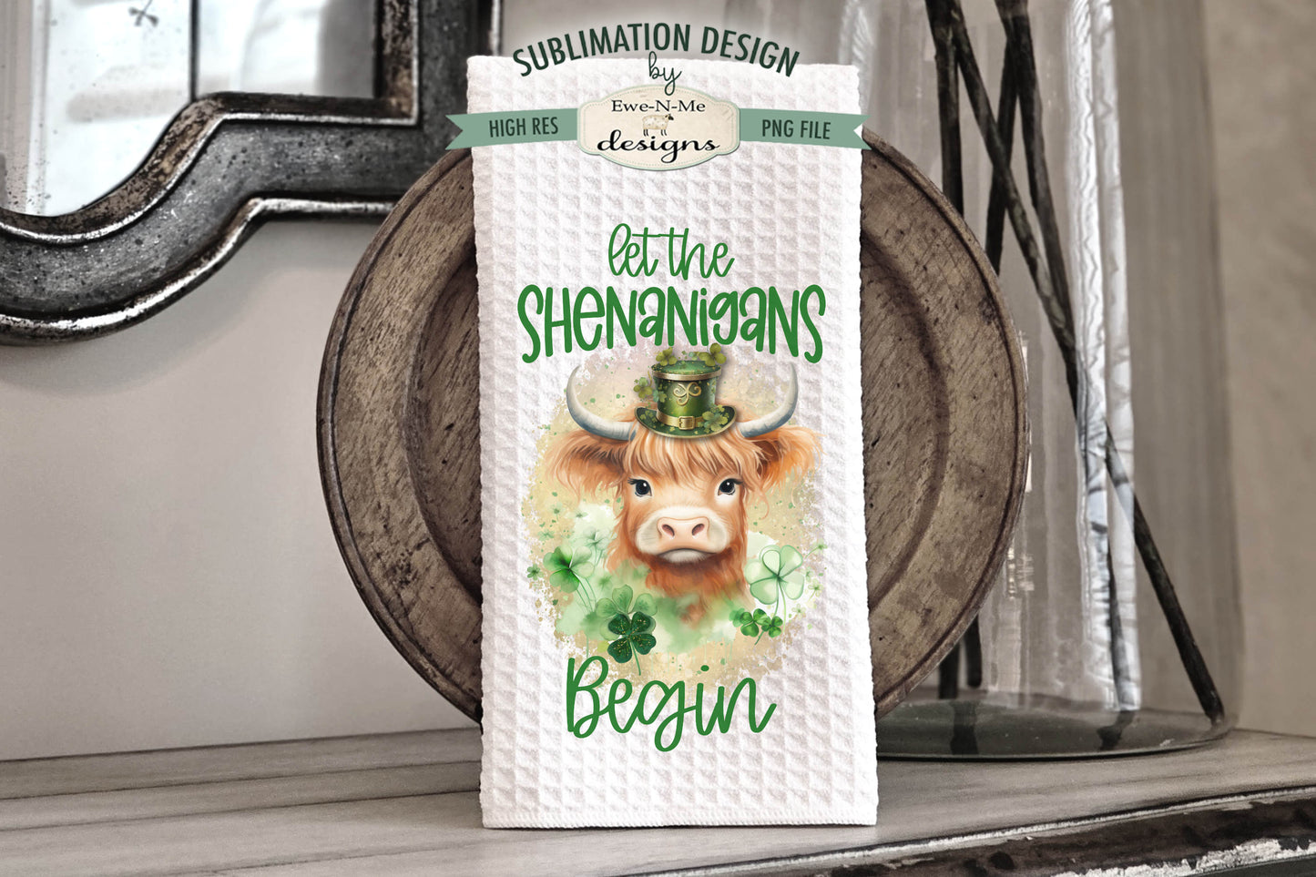 St Patricks Highland Cows Shenanigans and Malarkey - Kitchen Towel Sublimation Designs