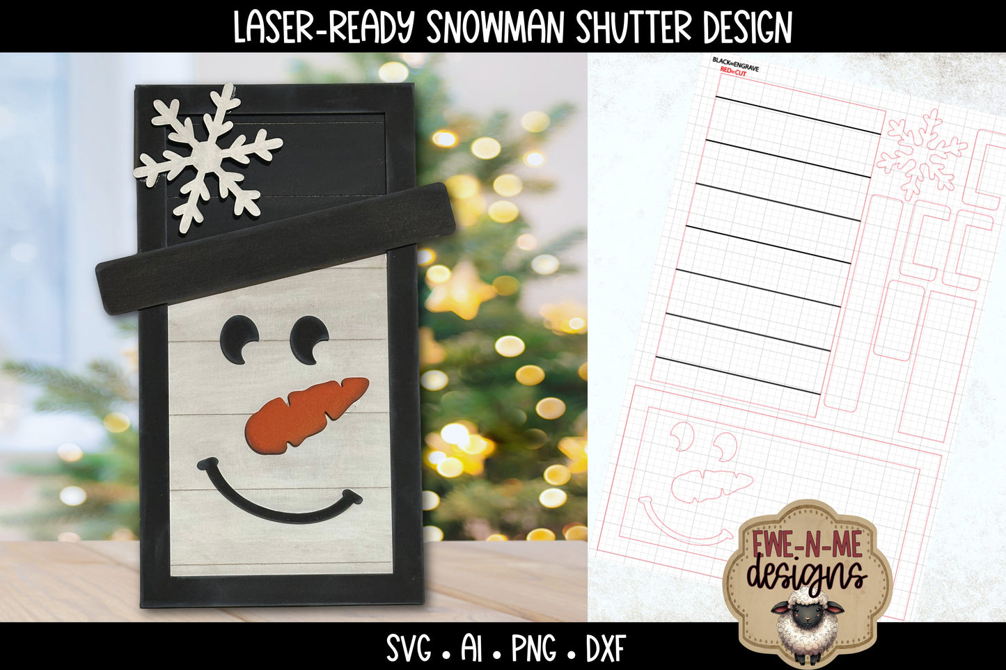 Winter Snowman Shutter Design - Laser Cut SVG