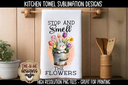 Easter Bunny & Flowers in Buckets - Bundle of 5 - Kitchen Towel Sublimation Designs