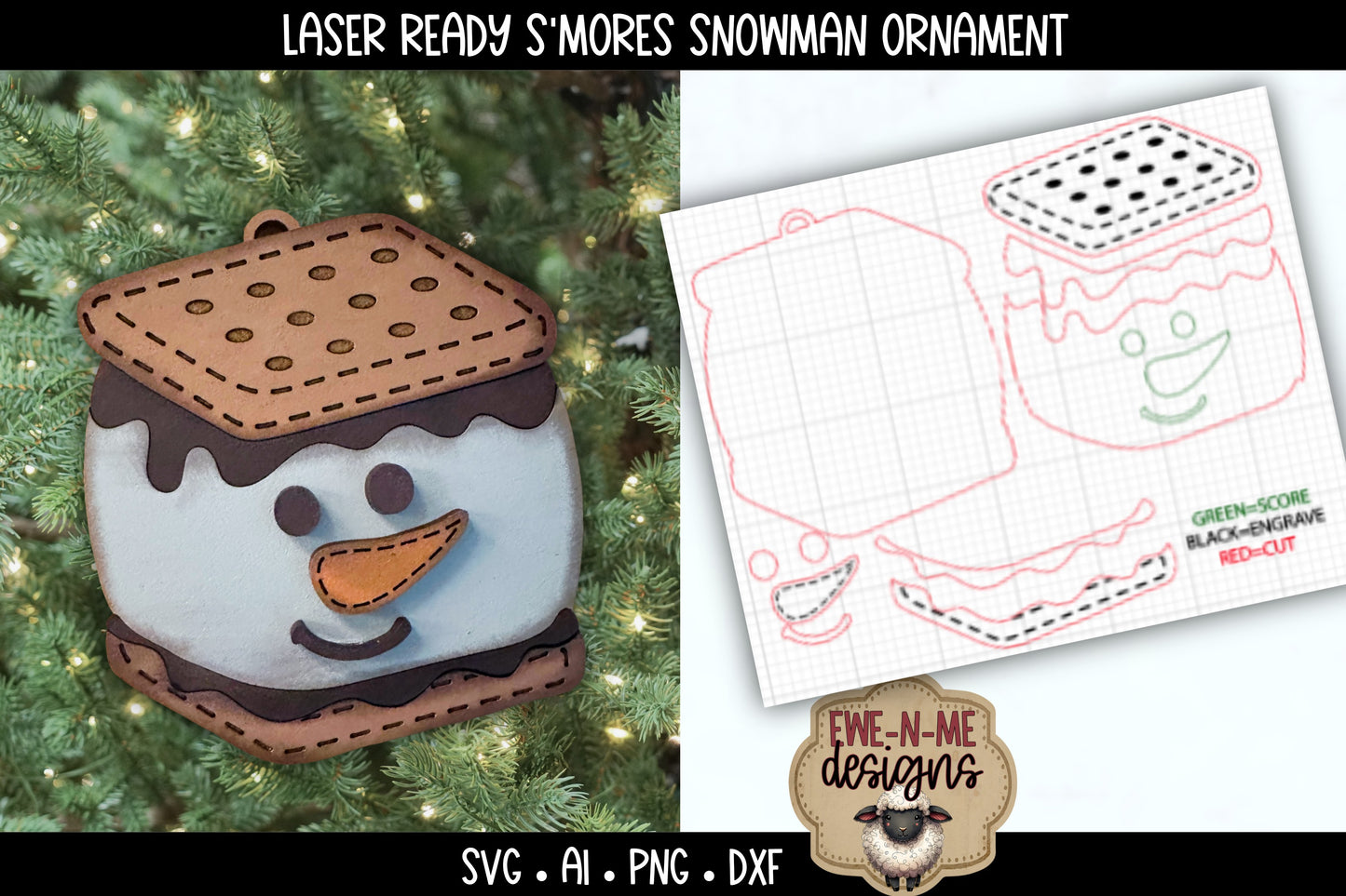 S'mores Snowman Ornament | Laser Cut SVG File