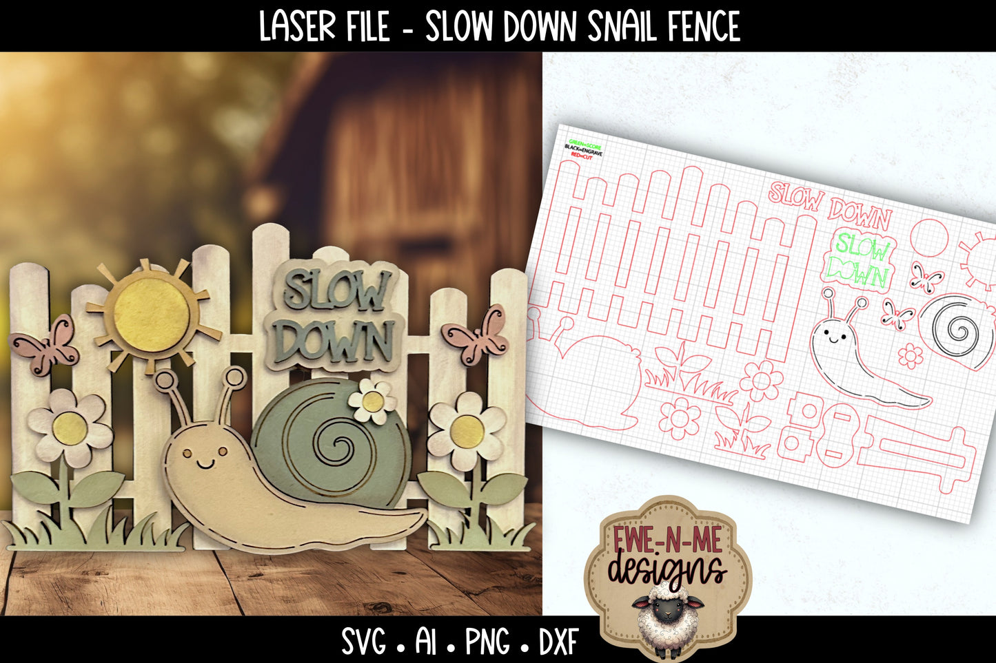 Slow Down Snail Fence | Laser Cut SVG File