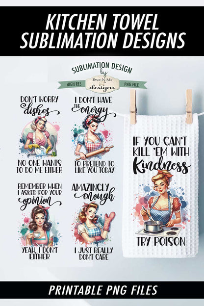 Snarky Housewives - Bundle of 5 - Kitchen Towel Sublimation Designs