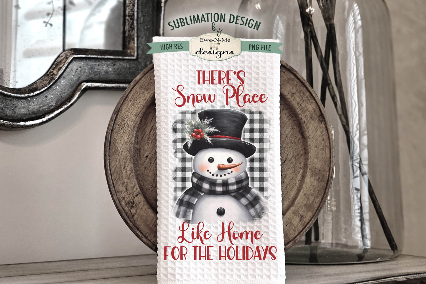 Buffalo Plaid Snowmen - Bundle of 5 - Kitchen Towel Sublimation Designs