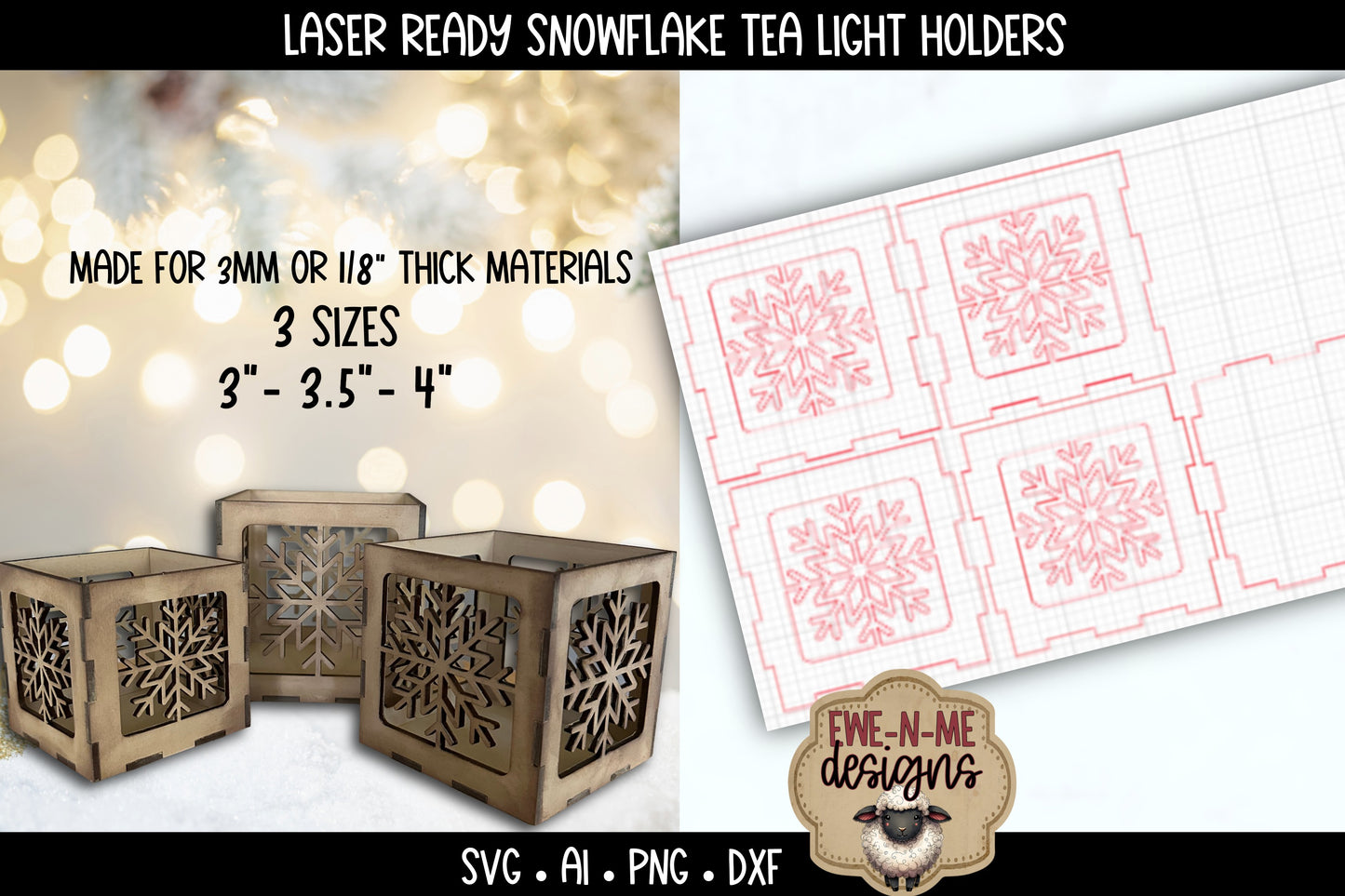 Snowflake Tealight Holder - 3 Sizes | Laser Cut SVG File