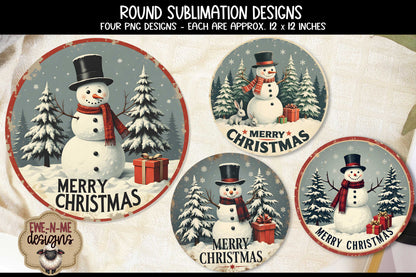 Vintage Snowman Round Designs | Four Sublimation PNG Designs